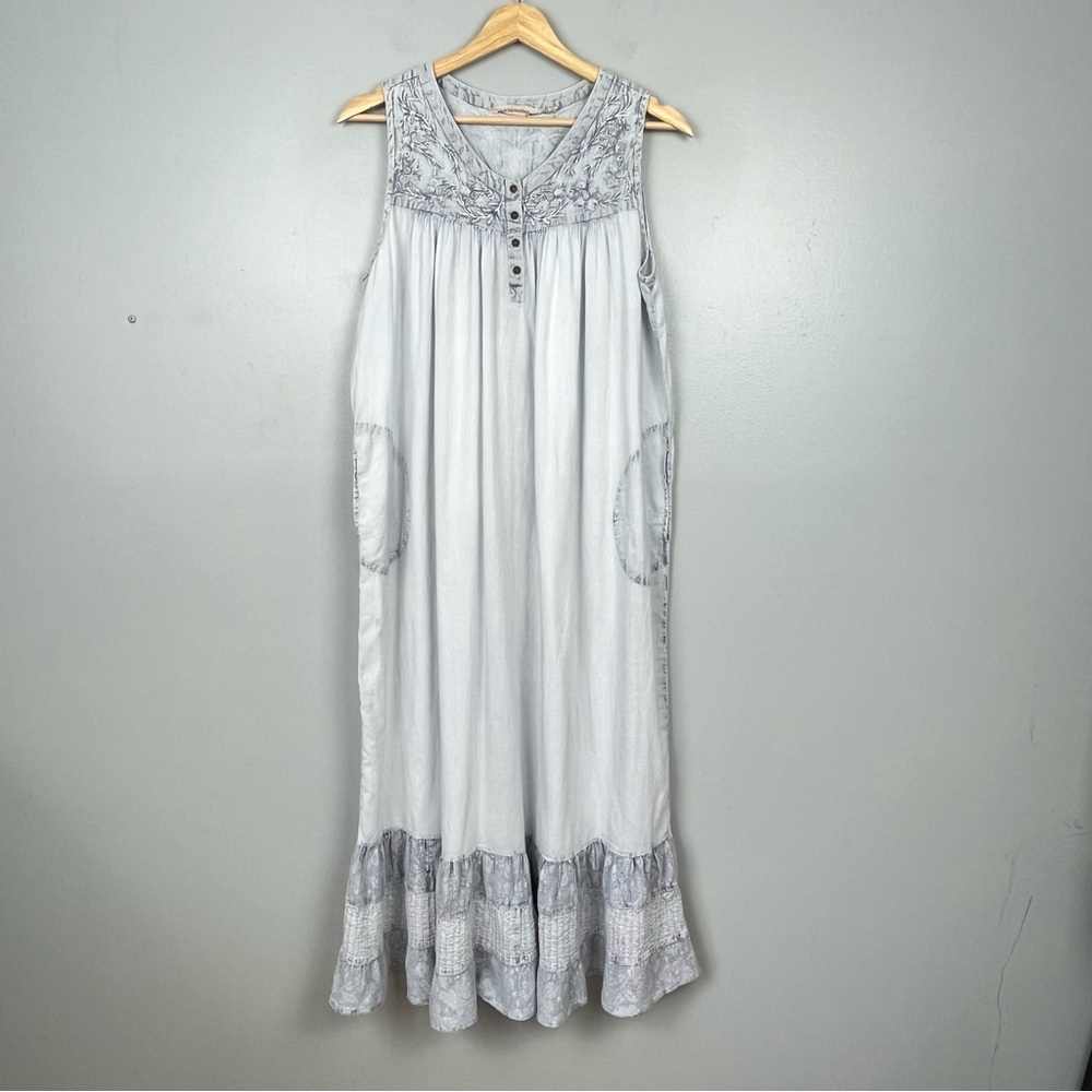 Soft Surroundings Gabriella tiered embroidered Nightgown in Misty Blue, PM.
